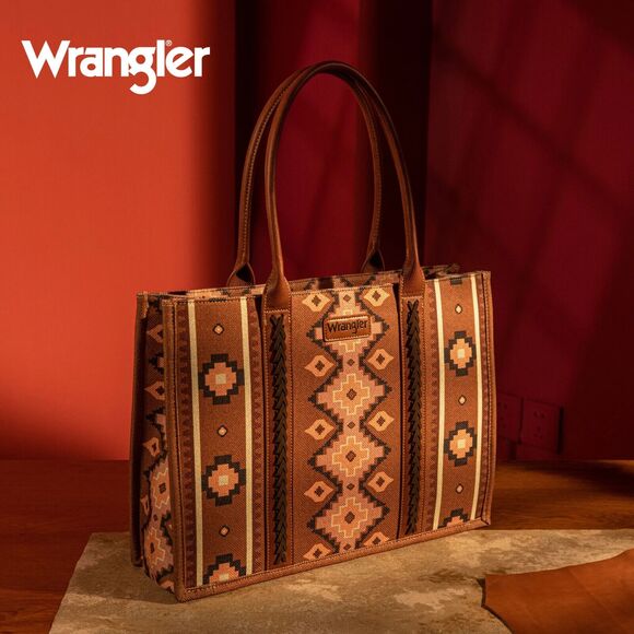 WG2203-8119 Wrangler Southwestern Pattern Dual Sided Print Canvas Wide Tote DB - Picture 1 of 5